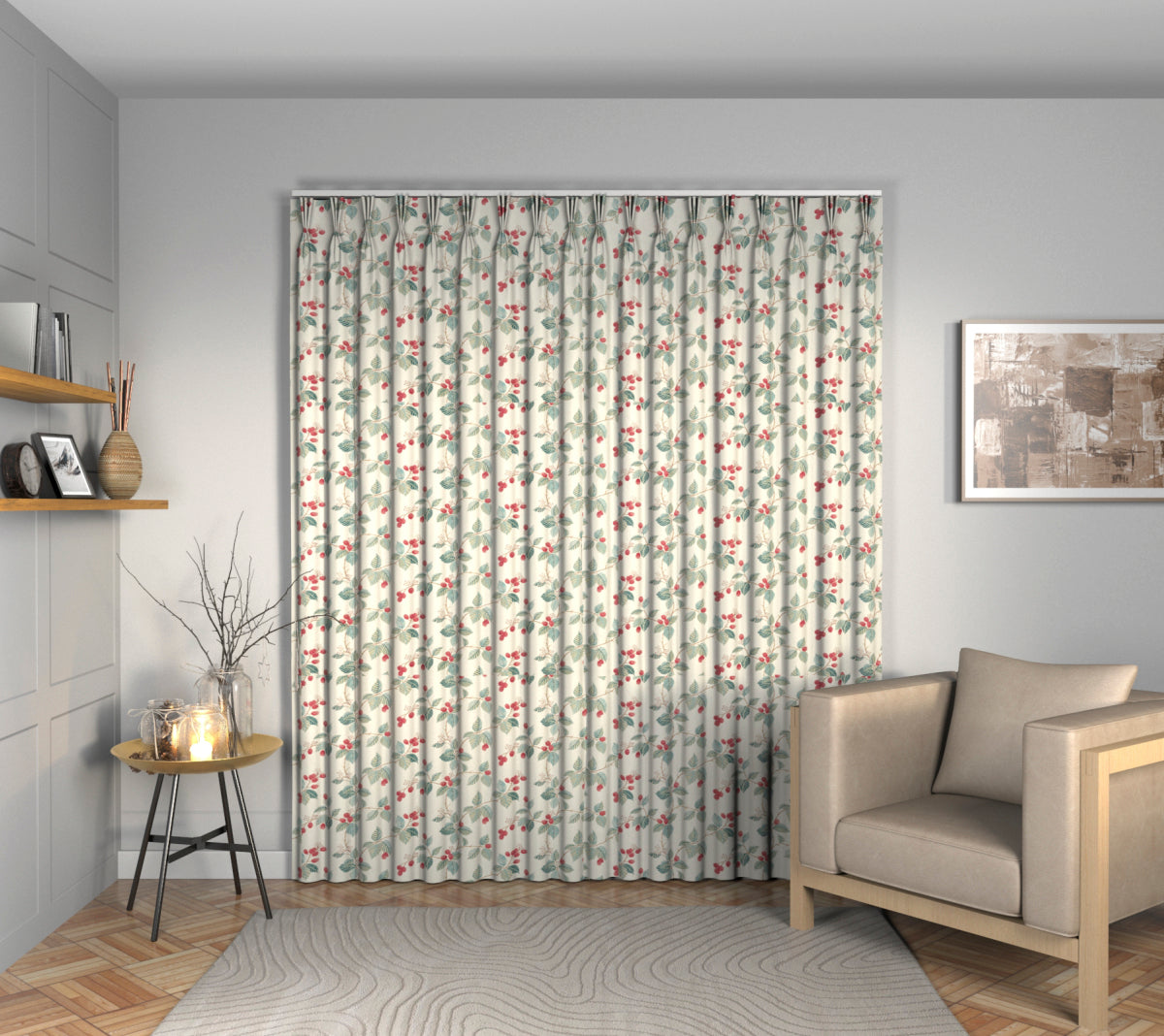 Rubus Raspberry Triple Pleat Curtain