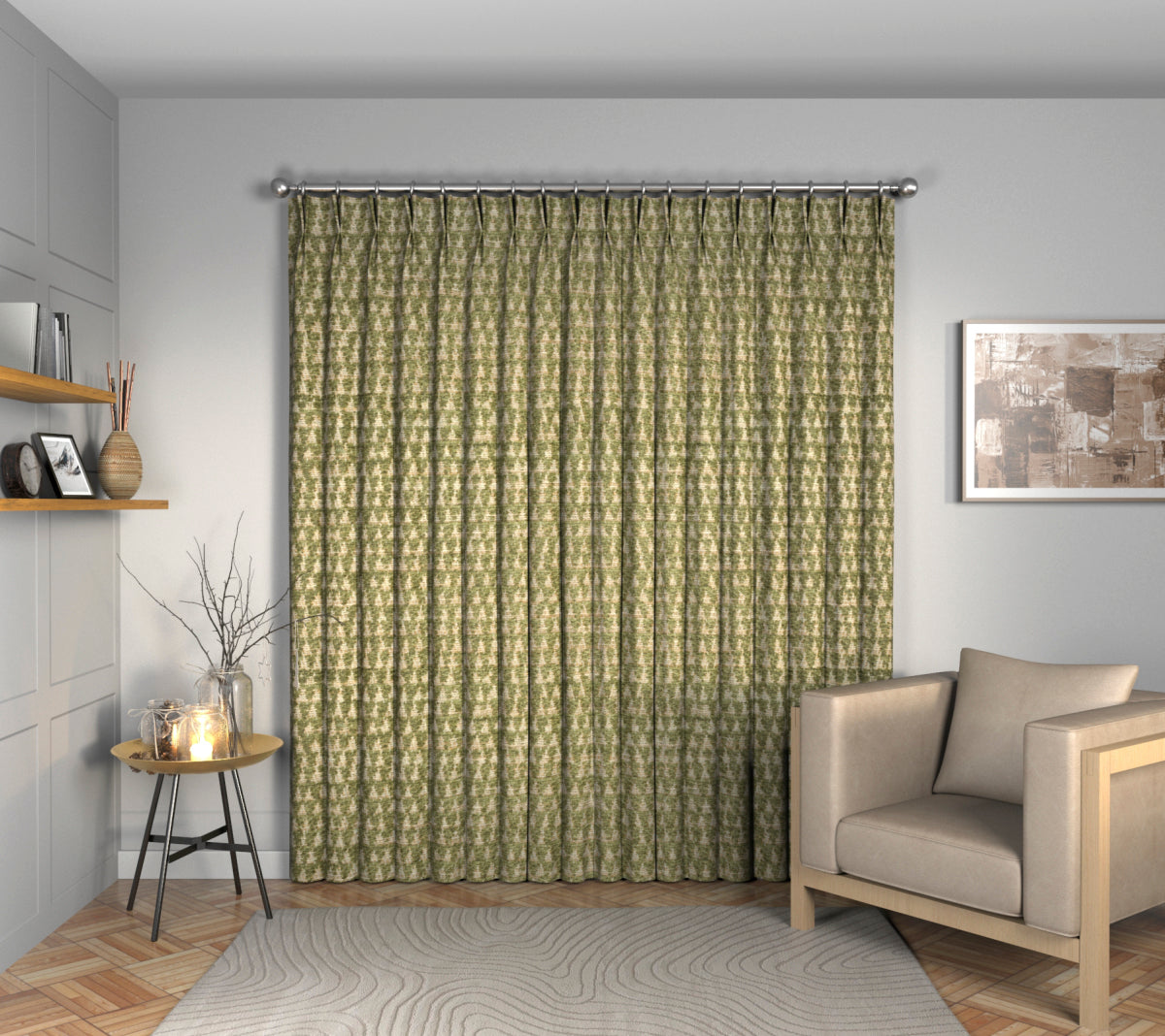 Merrington Olive Double Pleat Curtain