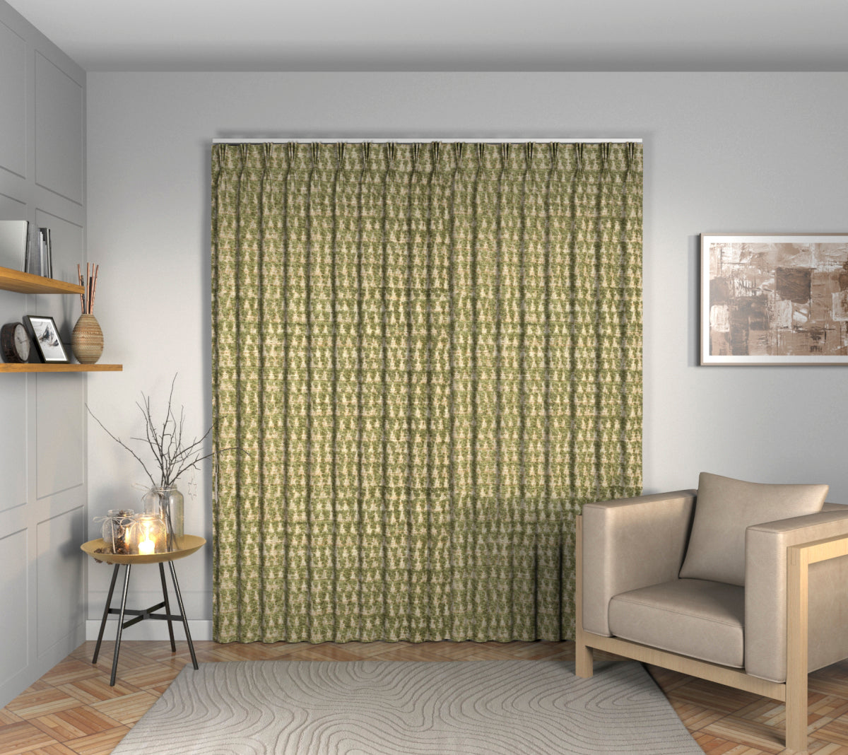 Merrington Olive Triple Pleat Curtain