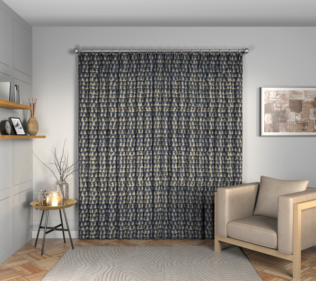 Merrington Indigo Double Pleat Curtain