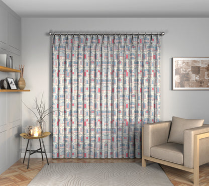 Beach Huts Nautical Double Pleat Curtain