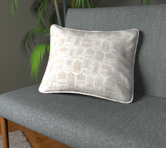 Beach Huts Driftwood Piped Cushion