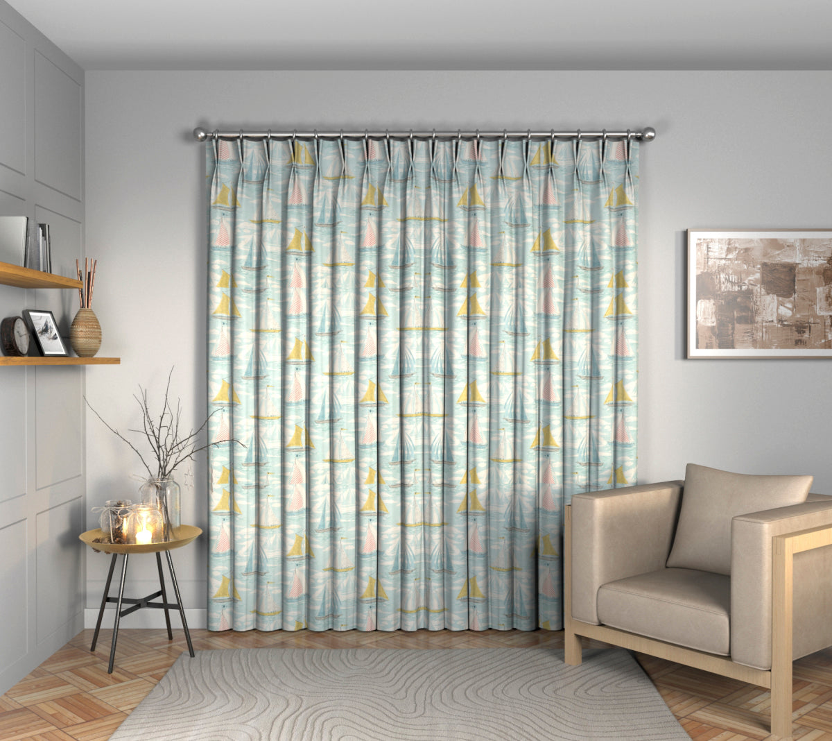 Sailor Aqua Double Pleat Curtain