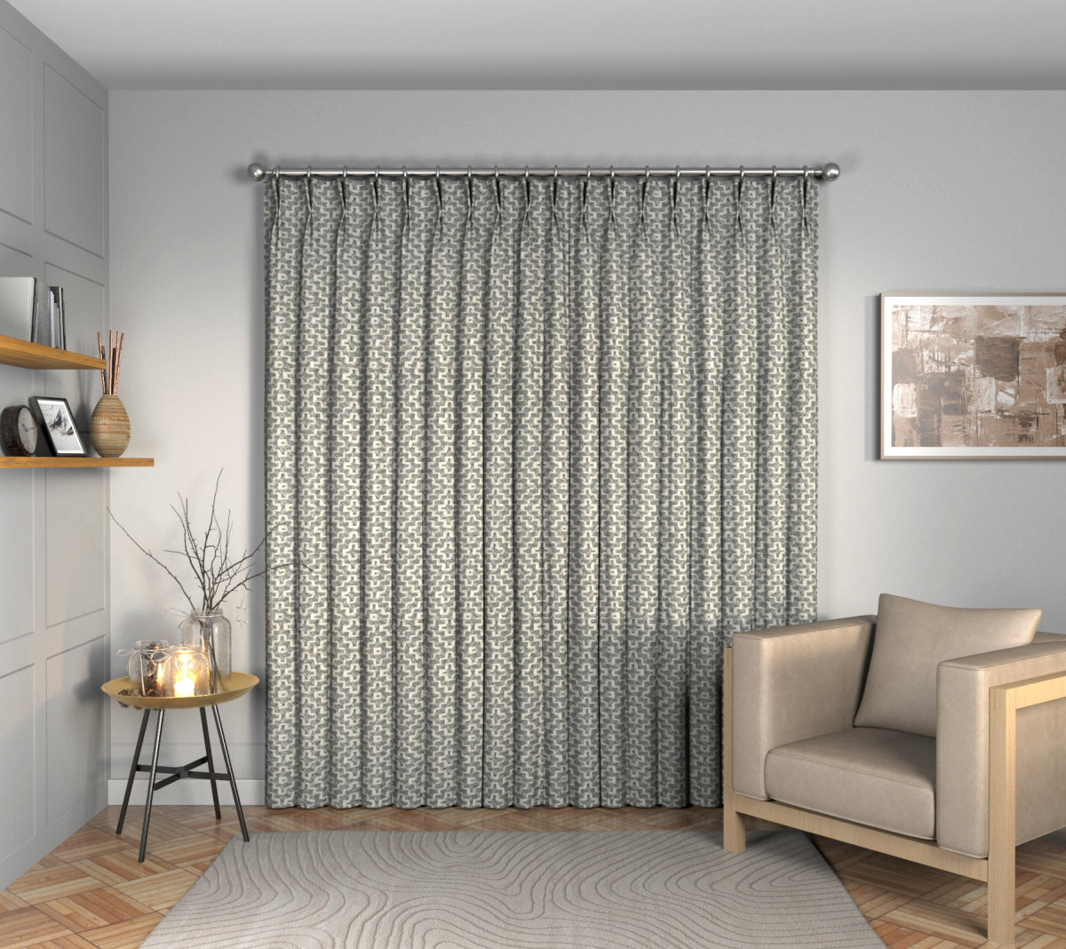 Linden Dove Double Pleat Curtain