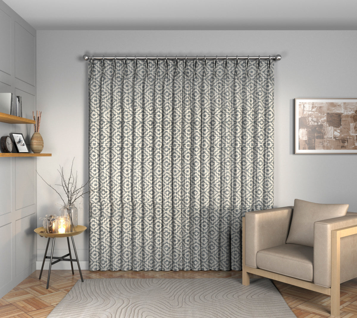 Linden China Blue Double Pleat Curtain