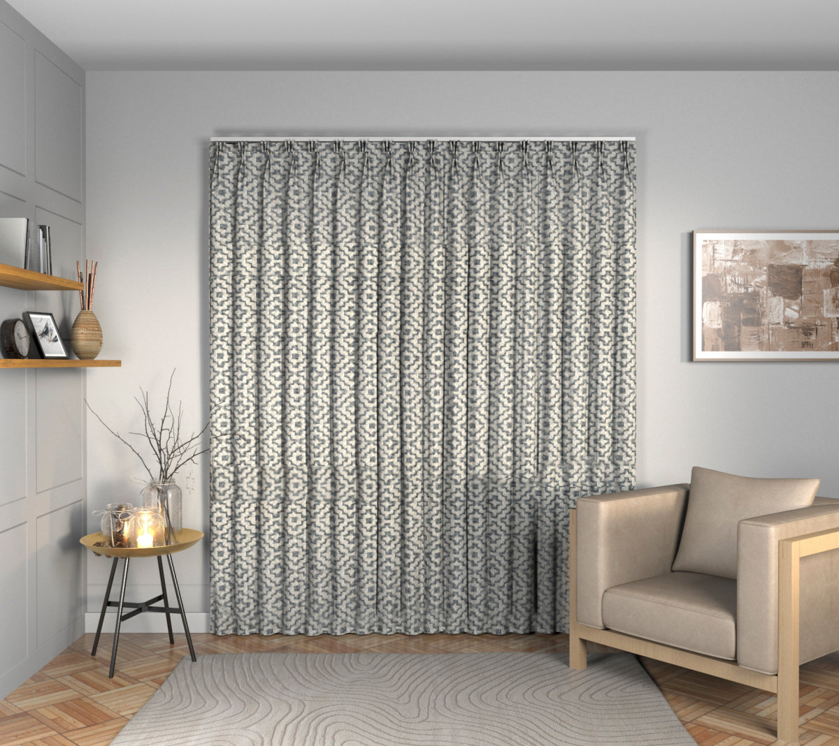 Linden China Blue Triple Pleat Curtain