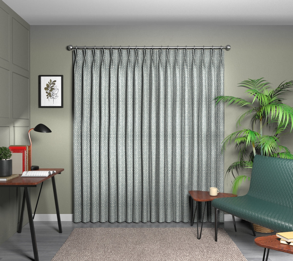 Linden Wedgwood/Ivory Double Pleat Curtain
