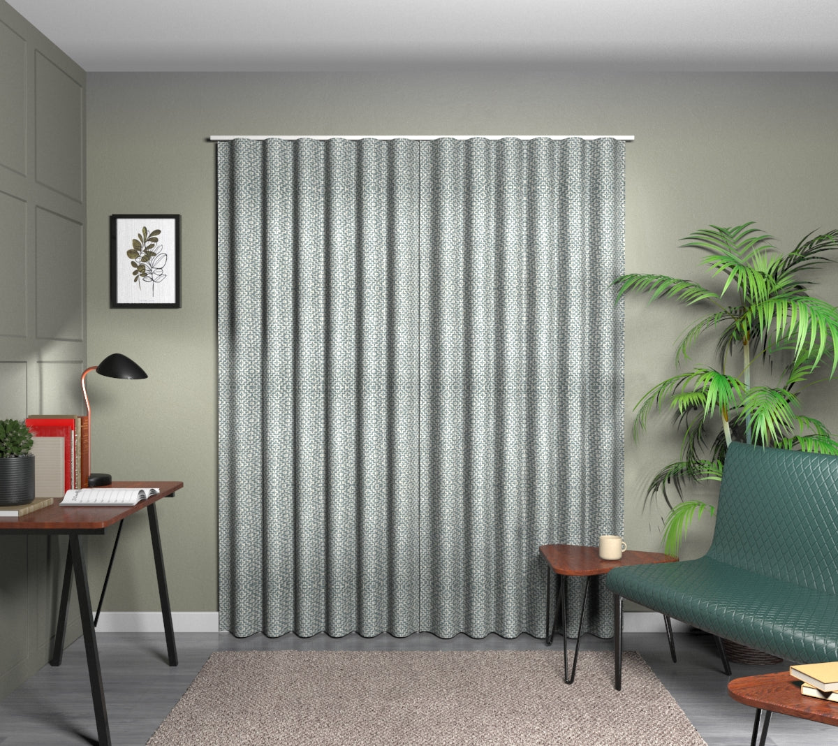 Linden Wedgwood/Ivory Wave Curtain