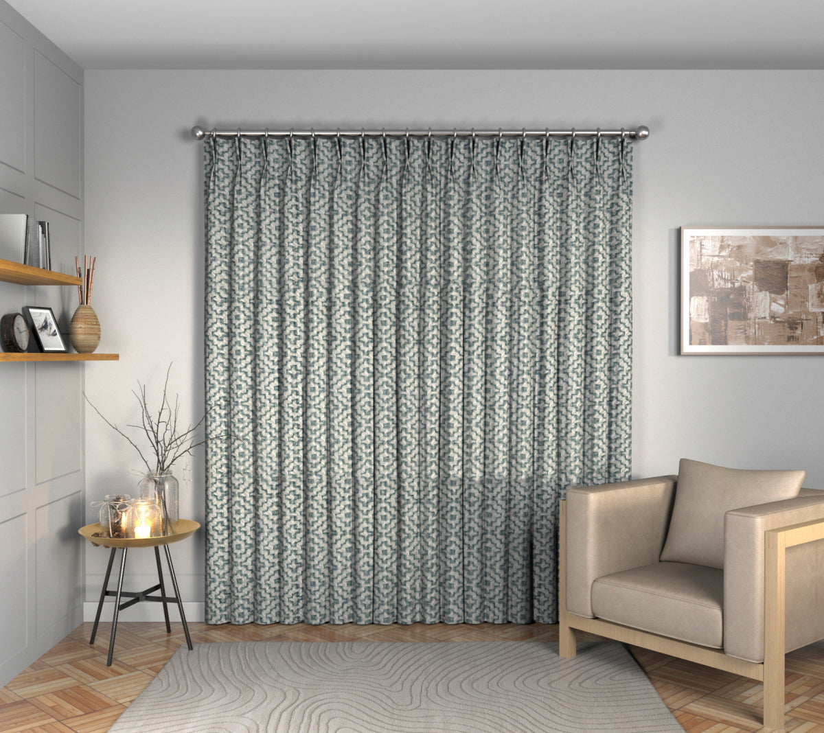 Linden Teal Double Pleat Curtain