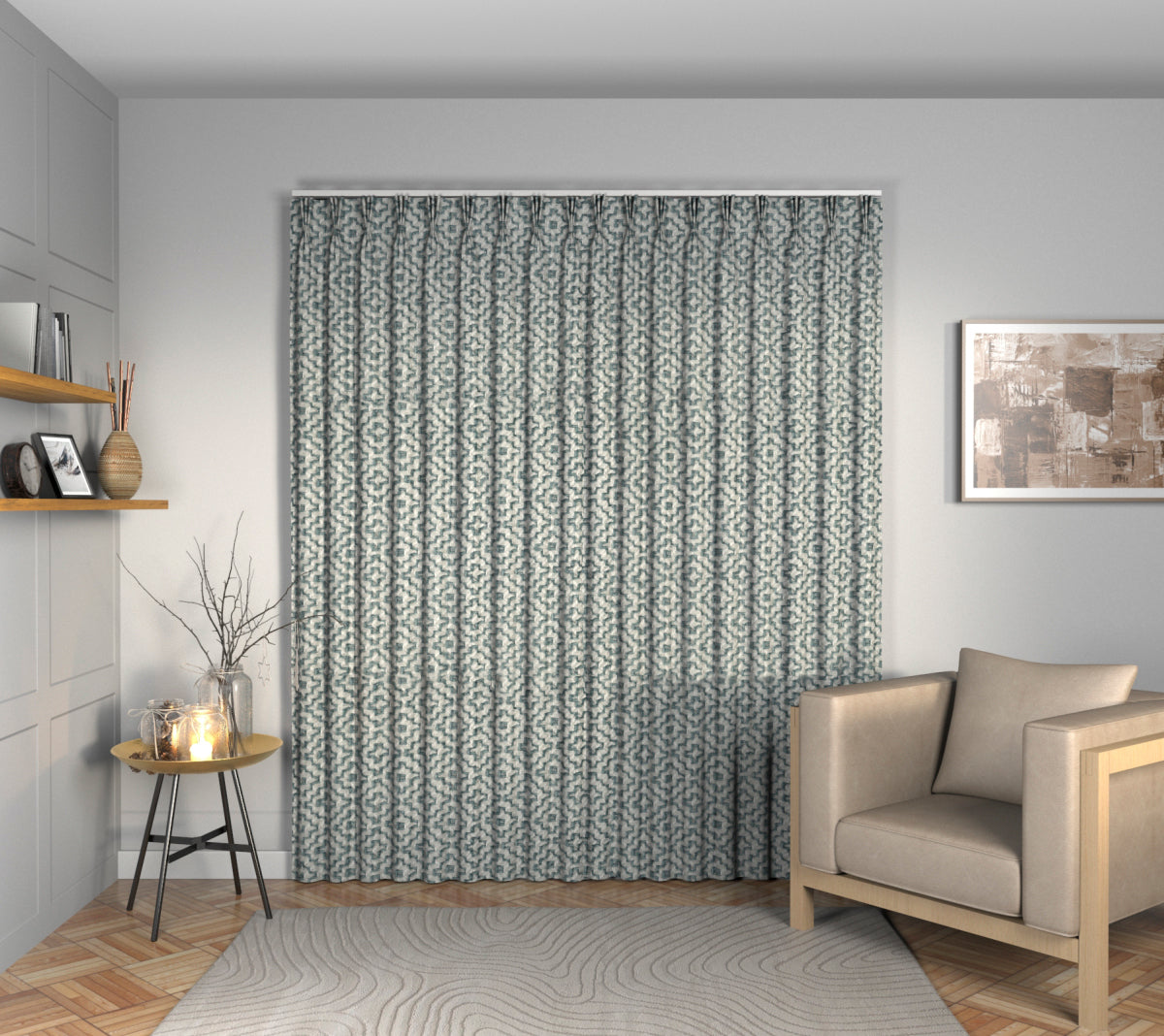 Linden Teal Triple Pleat Curtain