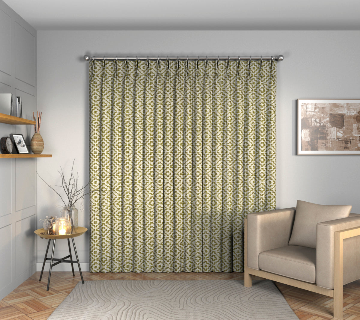 Linden Garden Green Double Pleat Curtain