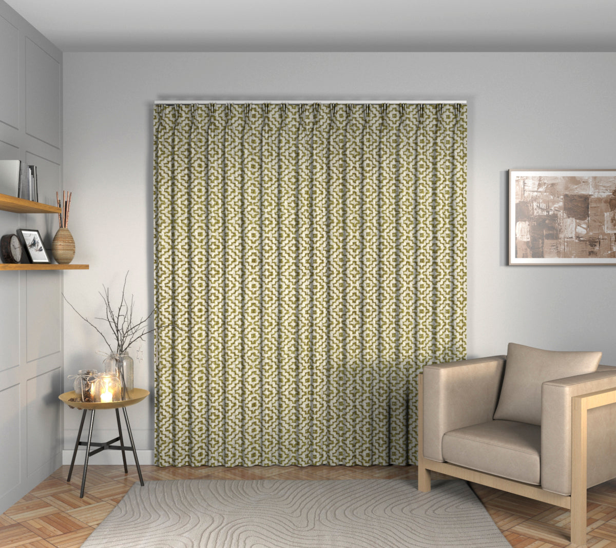 Linden Garden Green Triple Pleat Curtain