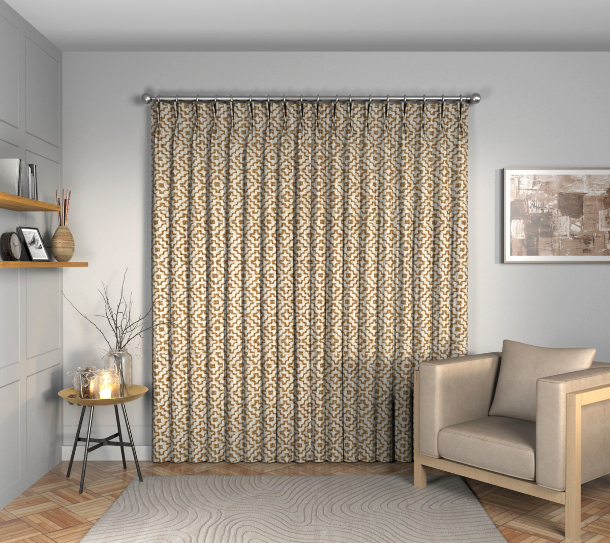 Linden Ochre Double Pleat Curtain