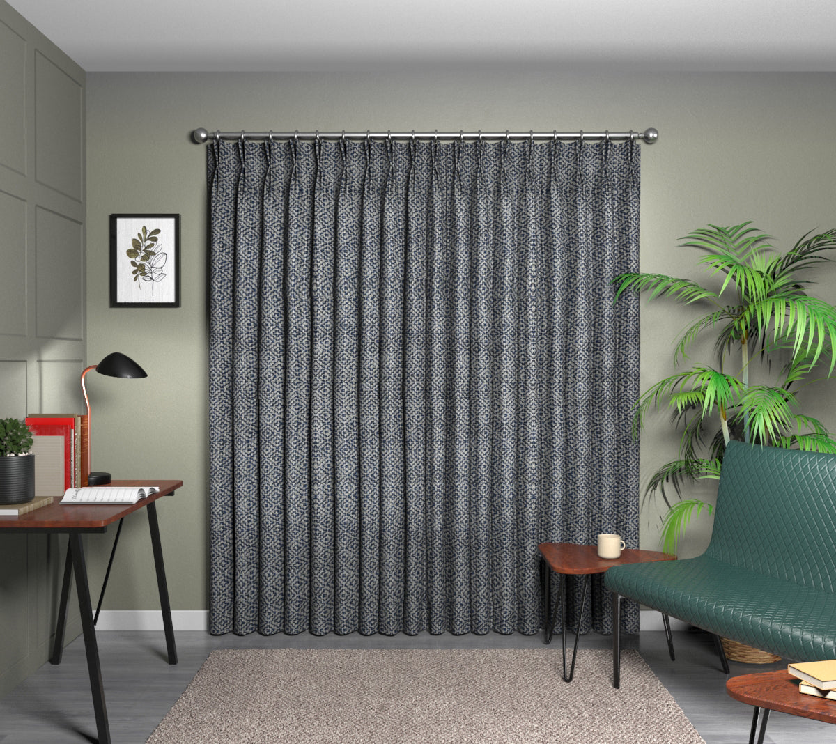 Linden Indigo Double Pleat Curtain