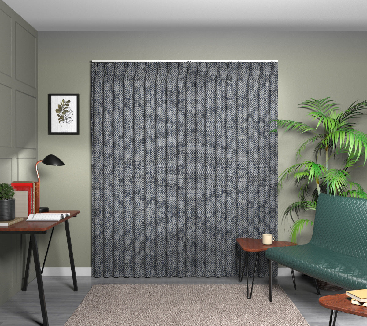 Linden Indigo Triple Pleat Curtain