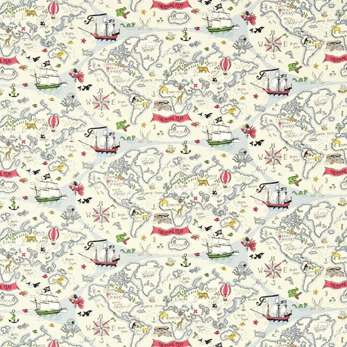 Treasure Map Vanilla Fabric Sample
