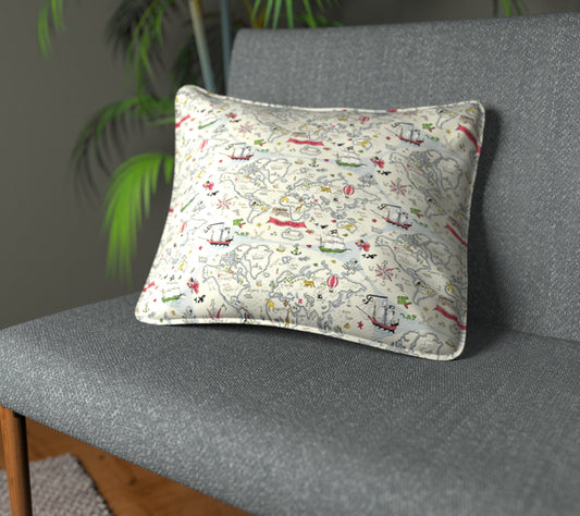 Treasure Map Vanilla Piped Cushion
