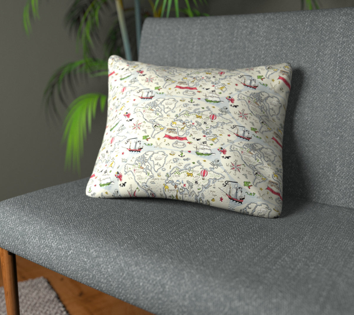 Treasure Map Vanilla Plain Cushion