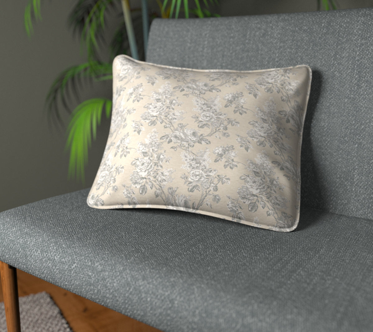 Sorilla Damask Silver/Linen Piped Cushion