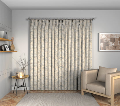 Sorilla Damask Silver/Linen Double Pleat Curtain