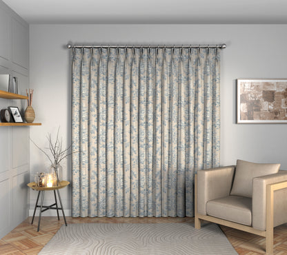 Sorilla Damask Delft/Linen Double Pleat Curtain