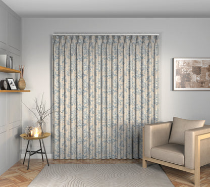 Sorilla Damask Delft/Linen Triple Pleat Curtain