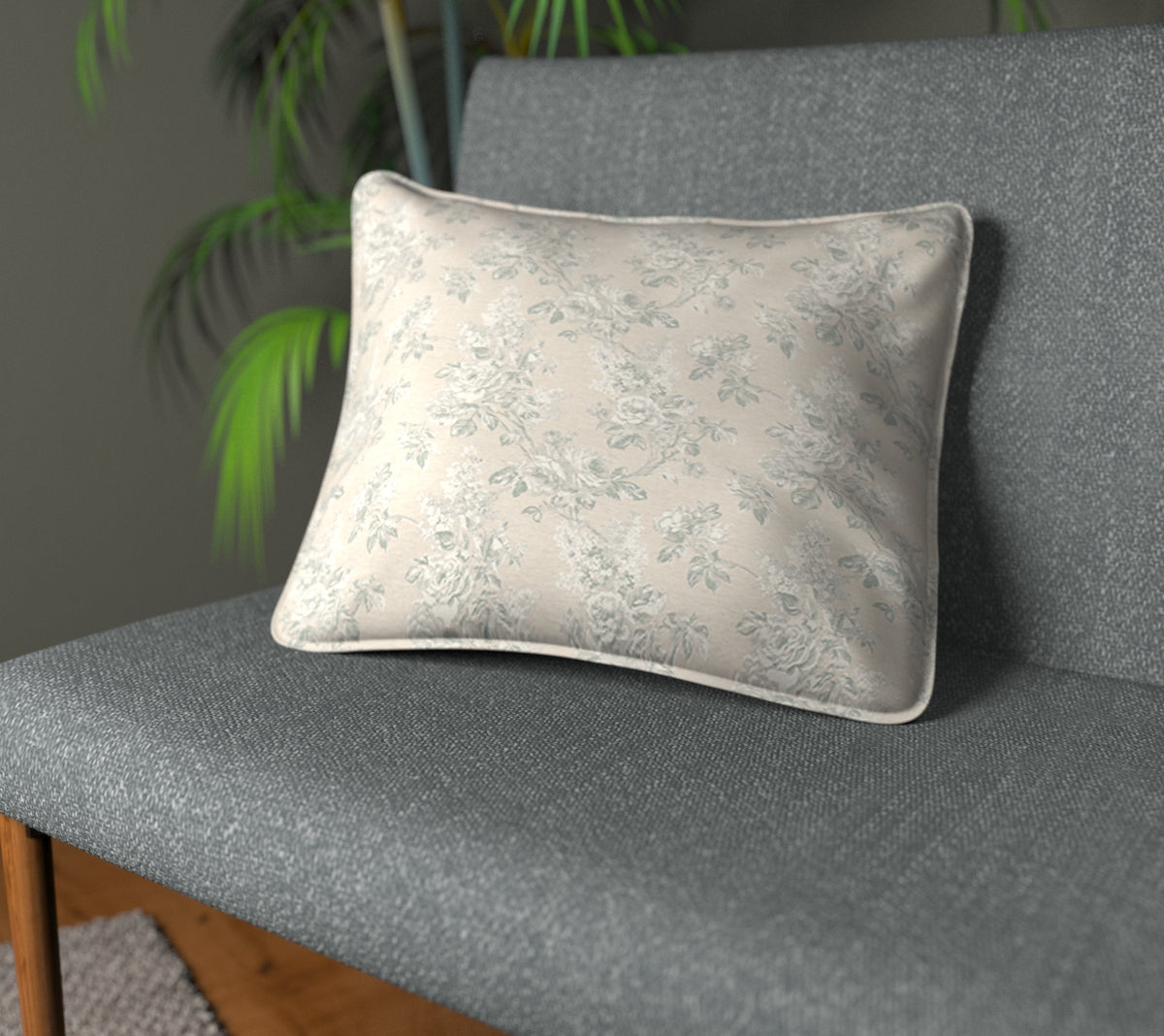 Sorilla Damask Eggshell/Linen Piped Cushion