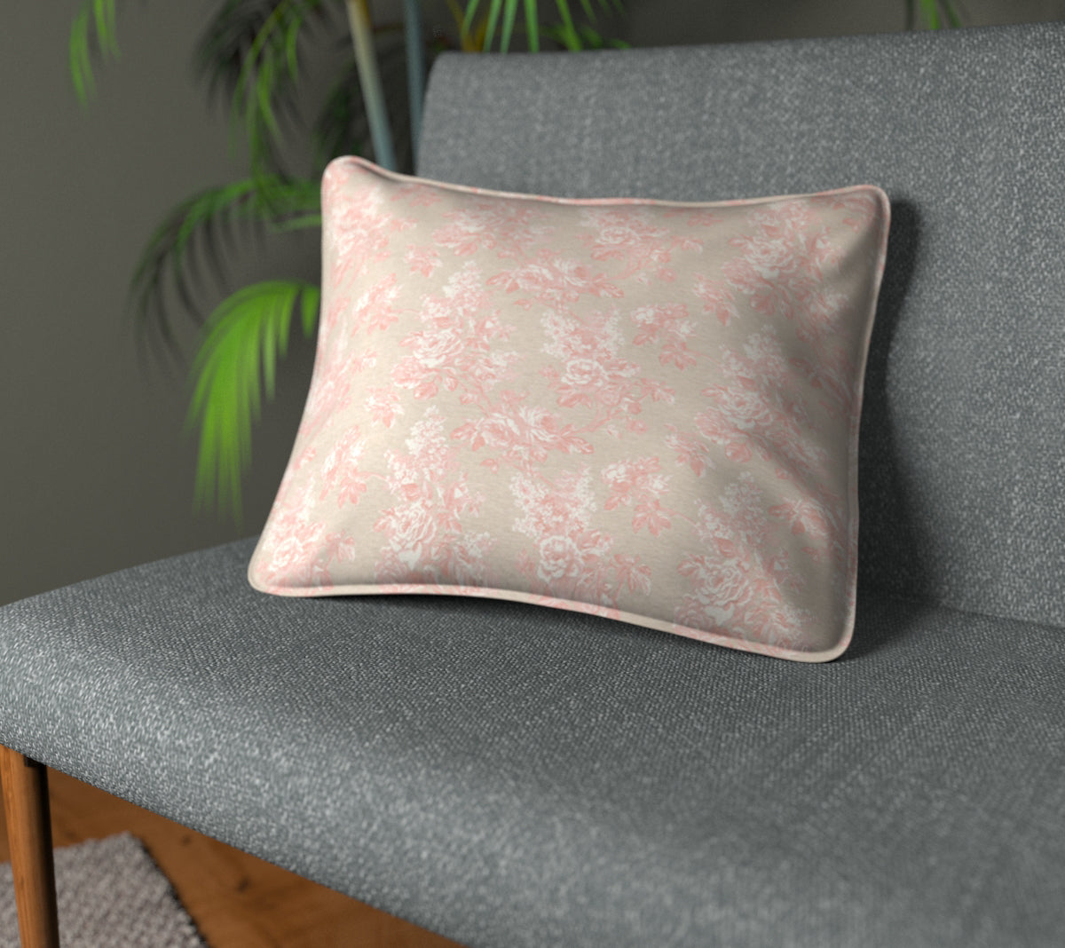 Sorilla Damask Shell Pink/Linen Piped Cushion