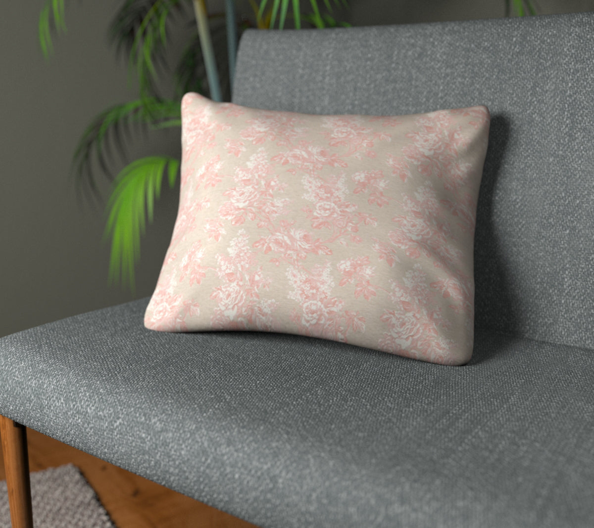 Sorilla Damask Shell Pink/Linen Plain Cushion