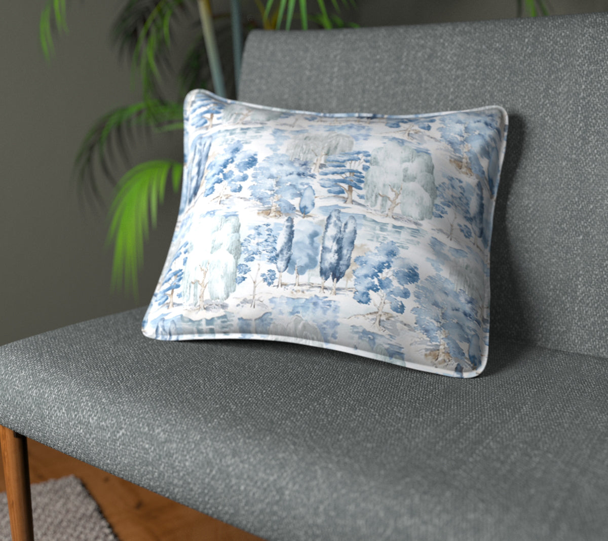 Waterperry Indigo Piped Cushion