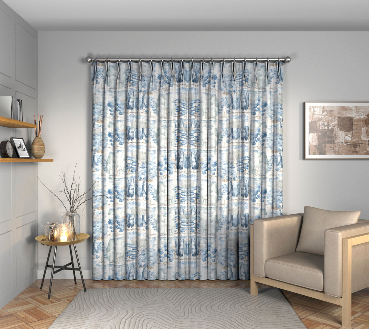 Waterperry Indigo Double Pleat Curtain