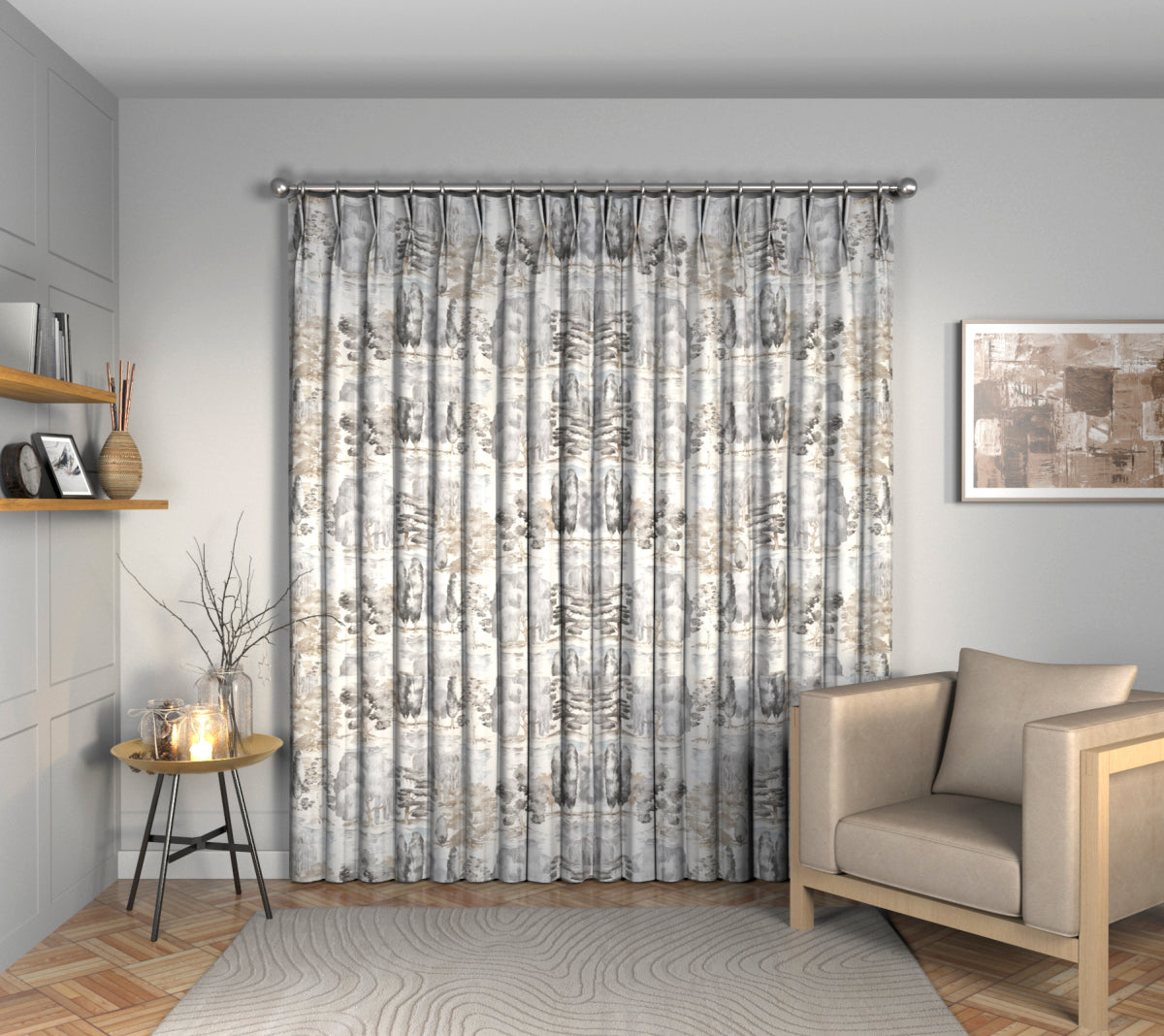Waterperry Charcoal Double Pleat Curtain