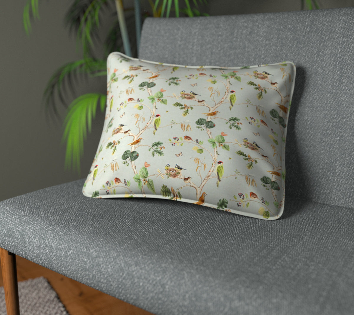 Woodland Chorus Sky Blue/Multi Piped Cushion