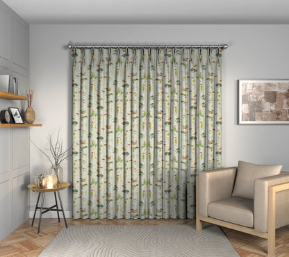 Woodland Chorus Sky Blue/Multi Double Pleat Curtain