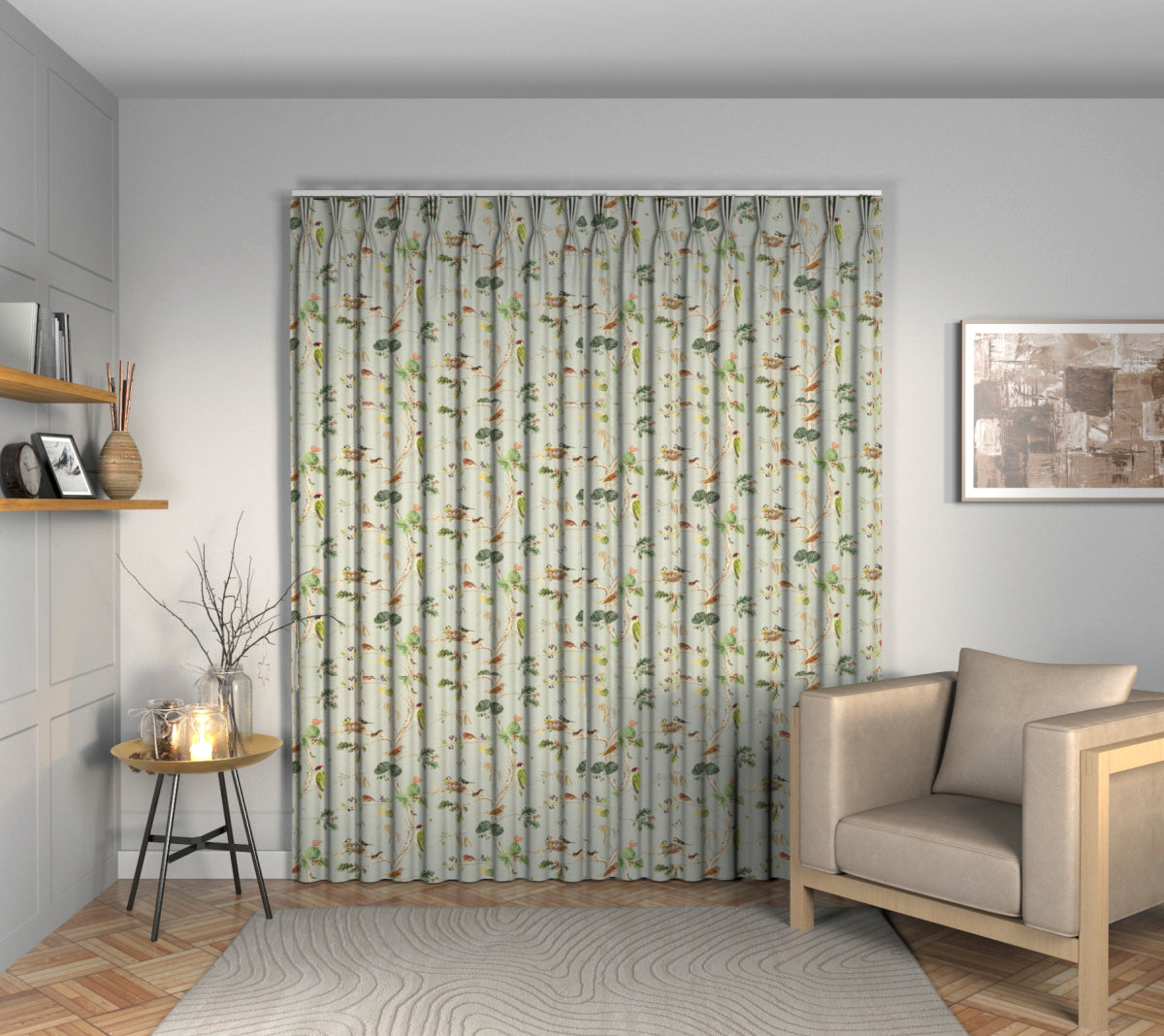 Woodland Chorus Sky Blue/Multi Triple Pleat Curtain