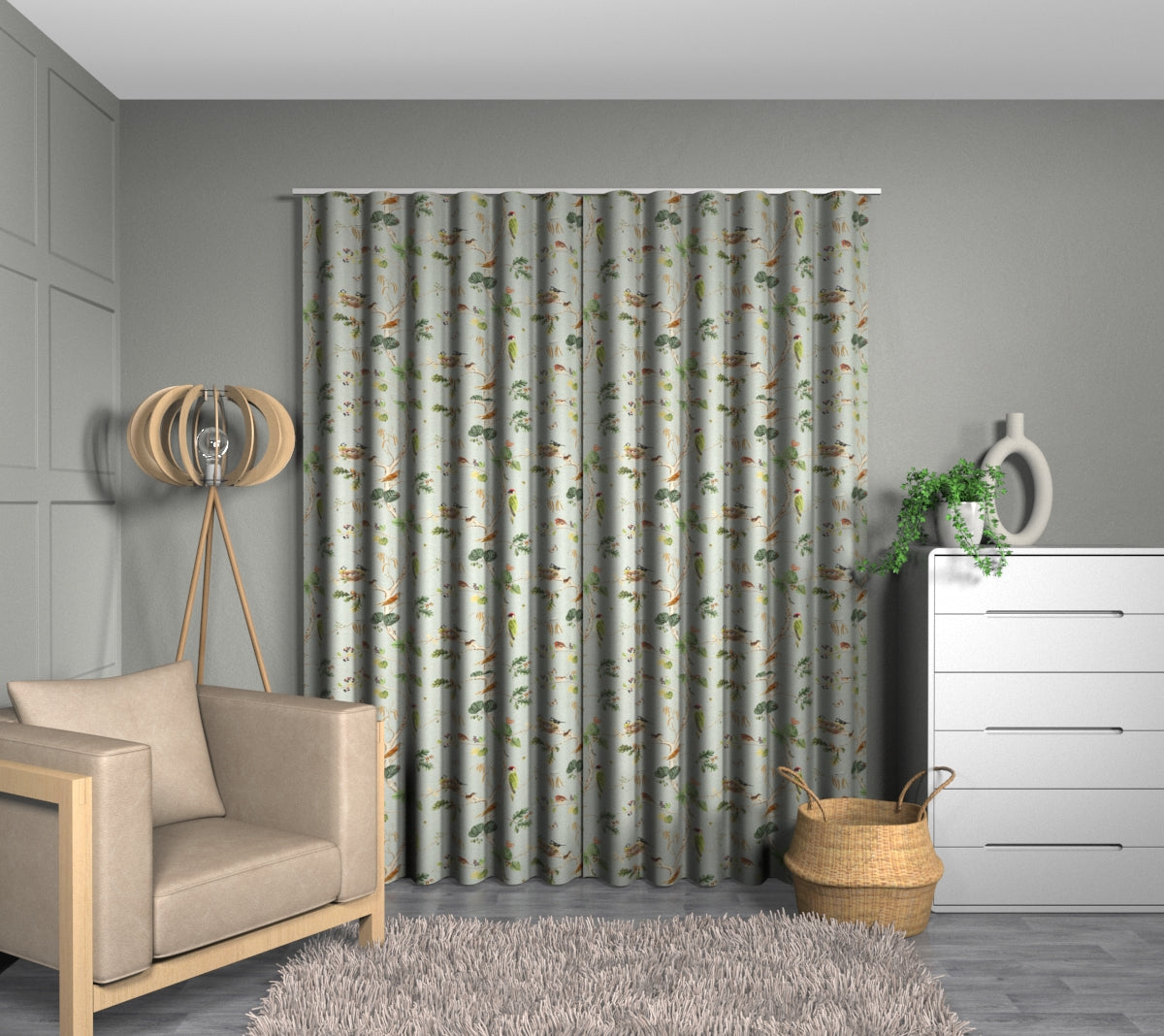 Woodland Chorus Sky Blue/Multi Wave Curtain