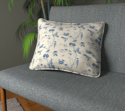 Woodland Chorus Indigo/Linen Piped Cushion