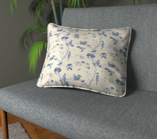 Woodland Chorus Indigo/Linen Piped Cushion