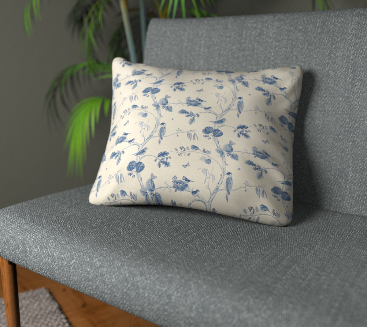 Woodland Chorus Indigo/Linen Plain Cushion