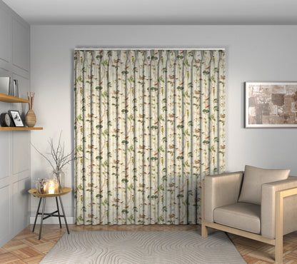 Woodland Chorus Linen/Multi Triple Pleat Curtain