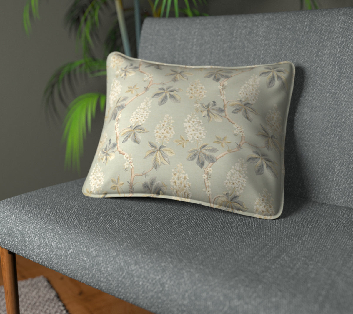 Chestnut Tree Grey Blue/Sage Piped Cushion
