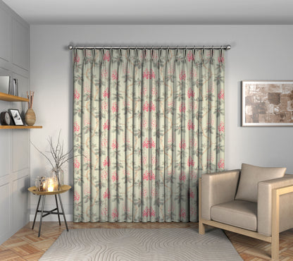 Chestnut Tree Seaspray/Peony Double Pleat Curtain