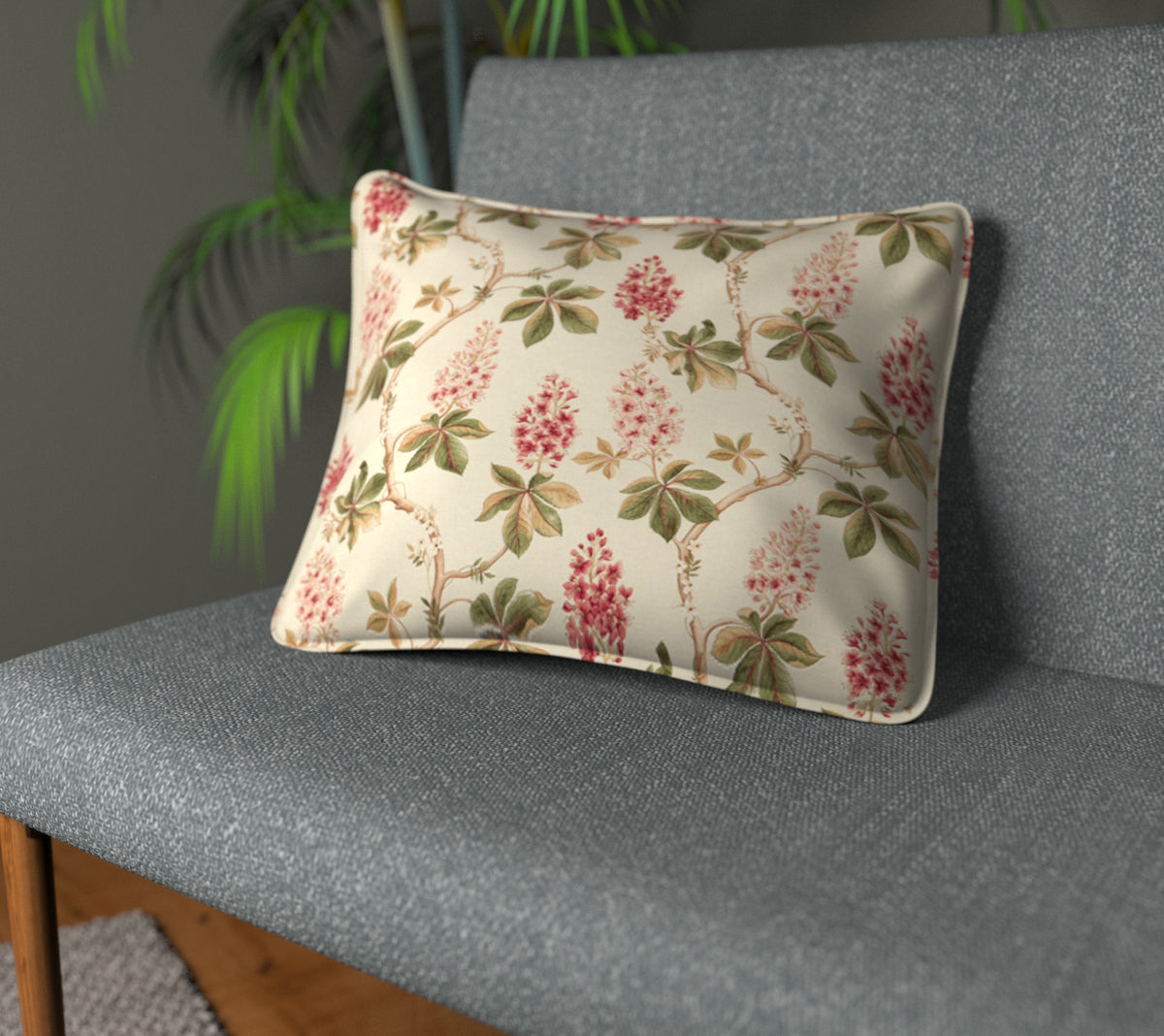 Chestnut Tree Coral/Bayleaf Piped Cushion