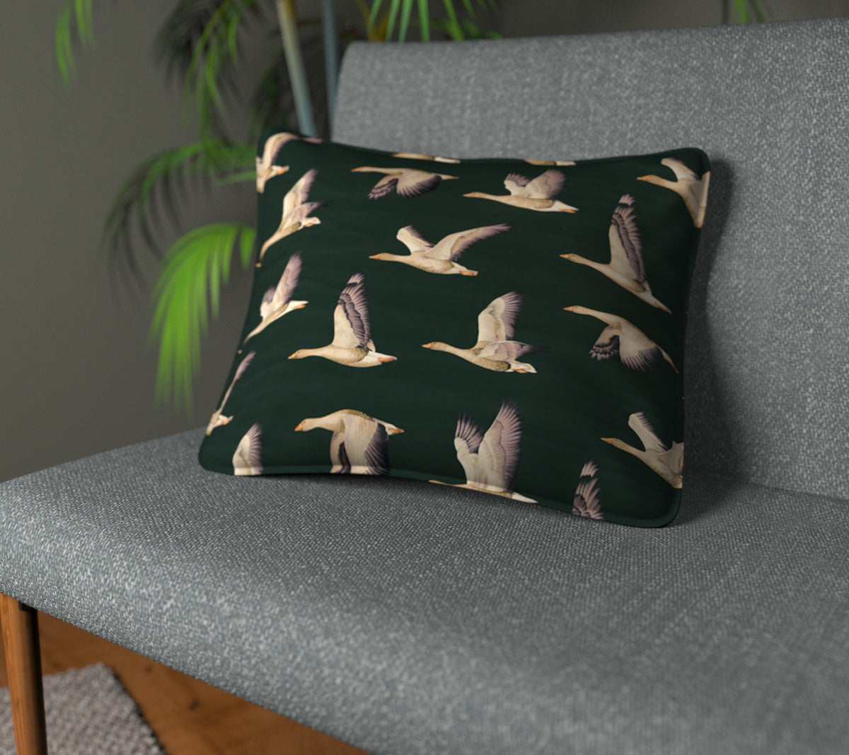 Elysian Geese Forest/Fig Piped Cushion