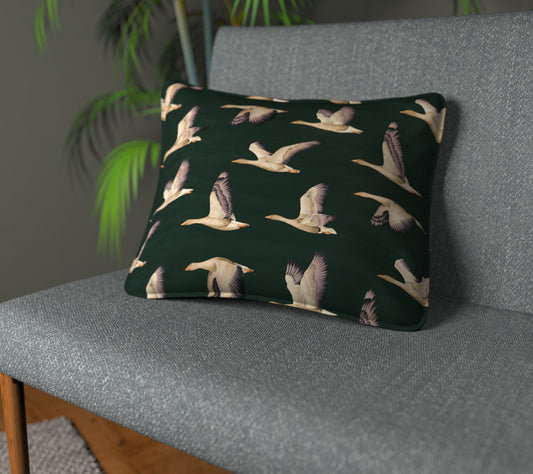 Elysian Geese Forest/Fig Piped Cushion