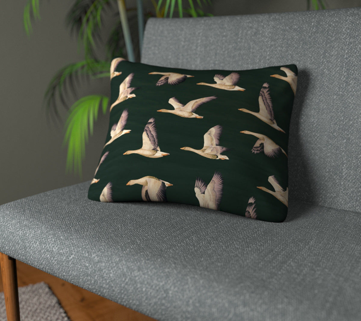 Elysian Geese Forest/Fig Plain Cushion