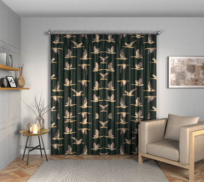 Elysian Geese Forest/Fig Double Pleat Curtain