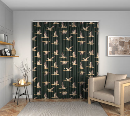 Elysian Geese Forest/Fig Triple Pleat Curtain