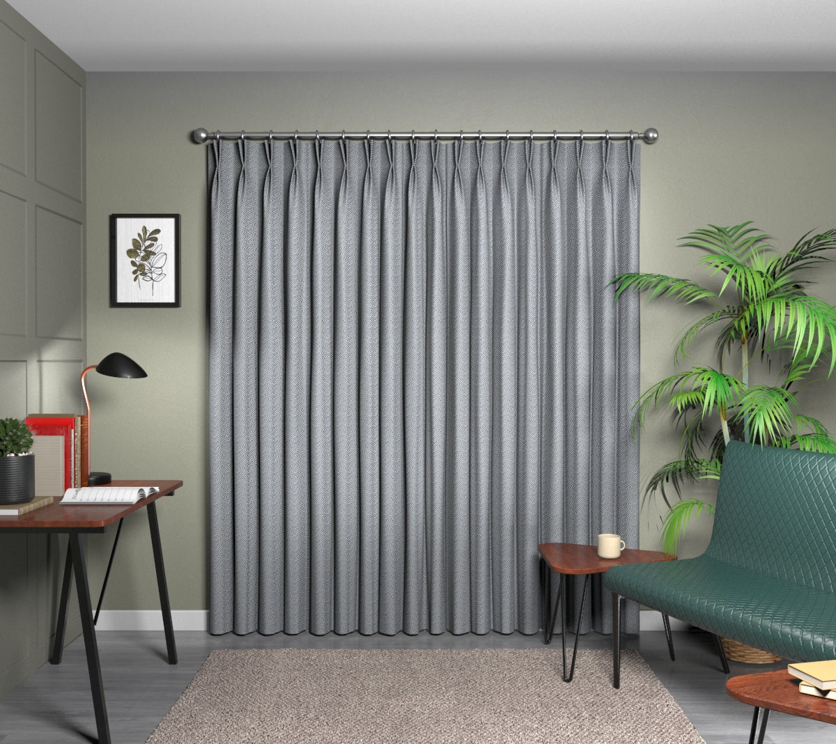 Mercury Midnight Double Pleat Curtain