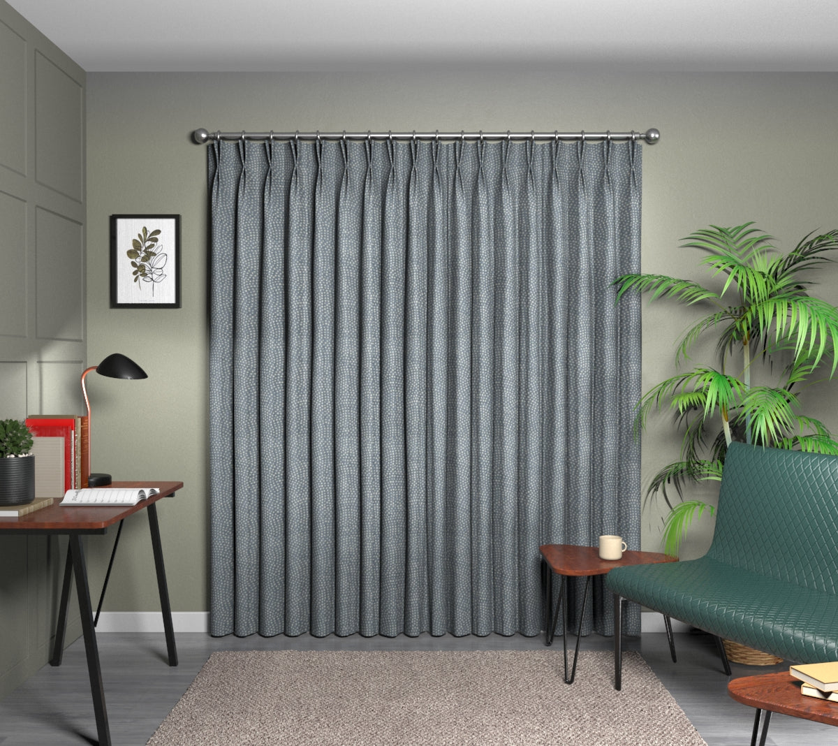 Nebula Charcoal Double Pleat Curtain
